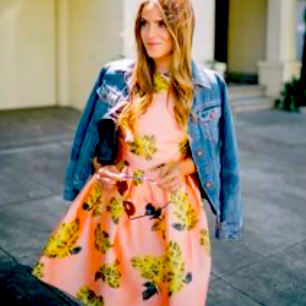 Blaque Label Tuckernuck pink and yellow fit and flare cocktail / party dress